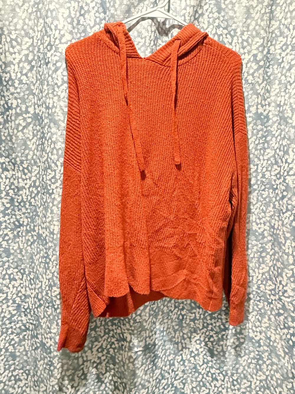 Rust Orange Knit Hoodie Sweater - Women